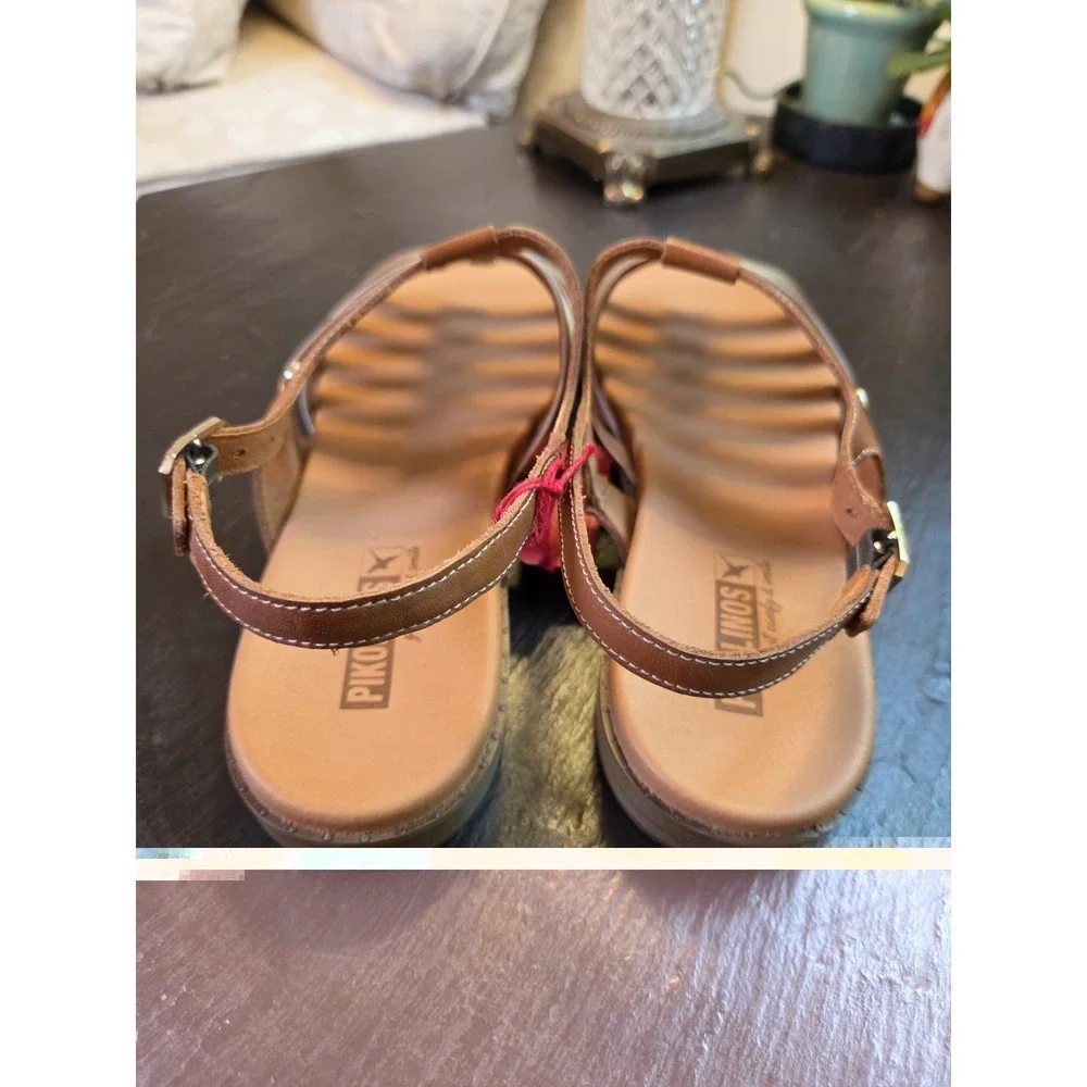 Pikolinos Formentera Leather Strappy Flat Sandals Brandy Size 40/9-9.5 NEW! $160